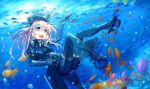  1girl blonde_hair blue_eyes fish garrison_cap gloves hat highres kantai_collection long_hair smile solo u-511_(kantai_collection) underwater uniform virus_(obsession) 