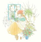  1girl blouse braid brown_hair closed_eyes flower harvest_moon:_connect_to_a_new_land head_scarf long_hair long_skirt minori_(harvest_moon) plant potted_plant shiroku skirt smile solo 