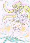  aoki_reika bike_shorts boots color_trace cure_beauty head_wings highres itaoka1 long_hair magical_girl partially_colored precure shorts_under_skirt skirt smile_precure! solo tiara traditional_media wrist_cuffs 