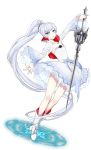  blue_eyes blush dress long_hair nishida_asako ponytail potential_duplicate rwby sword weiss_schnee white_hair 