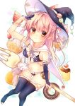  amber_eyes bikini candy cherry cream doughnut female food food_as_clothes food_themed_clothes fruit hat high_resolution lollipop long_hair macaron midriff million_arthur_irakon_ma original pink_hair pixiv_id_8018529 pointed_ears pudding silverware solo star_(symbol) strawberry sweets swimsuit witch_hat 