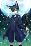  animal_ears black_hair blue_eyes ciel_phantomhive eyepatch kuroshitsuji male moon night one_eye_showing pixiv_id_2741456 ribbon short_hair sky smile solo staff tail weapon wolf_ears wolf_tail 