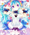  7th_dragon_2020 alternative_eye_color blue_hair blue_neckwear blue_ribbon breasts collar_(clothes) cuffs cuffs_design detached_collar dress exposed_shoulders expressionless female flower frilled_dress frills fur fur_trim hair_flower hair_ornament hatsune_miku high_resolution light_background long_hair looking_at_viewer number open_mouth orange_flower pink_flower potential_duplicate project_diva project_diva_extend project_diva_type2020 remimim ribbon sidelocks simple_background sleeveless sleeveless_dress small_breasts solo sparkle star_(symbol) strapless strapless_dress text twintails violet_eyes vocaloid white_background wrist_cuffs yellow_flower 