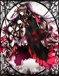  azami_(kagerou_project) black_coat black_hair black_outerwear coat female flower frame frills high_resolution kagerou_project long_hair long_sleeves looking_at_viewer multicolored_eyes pixiv_id_2832875 ponytail sidelocks skirt solo white_skirt wide_sleeves 
