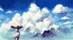  blue_sky canarinu clouds hat highres negative_space original outdoors sky solo straw_hat 
