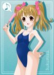  1girl brown_eyes brown_hair competition_school_swimsuit highleg highleg_swimsuit highres leonard_liew one-piece_swimsuit original popsicle school_swimsuit swimsuit twintails 