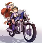  2girls brown_hair choujigen_game_neptune christmas green_eyes hat helmet if_(choujigen_game_neptune) long_hair motor_vehicle motorcycle multiple_girls neptune_(choujigen_game_neptune) neptune_(series) purple_hair santa_costume santa_hat segamark vehicle 