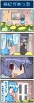  4koma artist_self-insert blue_hair capelet comic crowd dress grey_dress highres jewelry kappa microphone mizuki_hitoshi nazrin necklace open_mouth real_life_insert red_eyes shirt shocked_eyes skirt smile sweat tatara_kogasa television touhou translated vest 