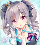  1girl drill_hair idolmaster idolmaster_cinderella_girls kanzaki_ranko long_hair lowres open_mouth red_eyes rei_(rei&#039;s_room) silver_hair smile solo twin_drills twintails 