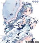  blue_eyes blue_hair blush dress gloves kamui_kaoru lolita_fashion long_hair ponytail ribbon umbrella 