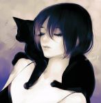  1girl animal black_hair cat closed_eyes original short_hair takenaka 
