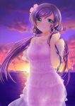  blush dress green_eyes long_hair love_live!_school_idol_project low_twintails night smile toujou_nozomi twintails violet_hair 