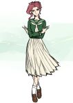  1girl flat_chest genderswap jojo_no_kimyou_na_bouken kakyouin_noriaki kotatsu_(g-rough) long_skirt pleated_skirt pose redhead school_uniform see-through short_hair skirt solo 