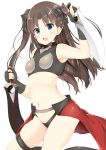  1girl absurdres archer_(cosplay) artist_request blue_eyes dual_wielding fate/stay_night fate_(series) highres kanshou_&amp;_bakuya long_hair open_mouth panties simple_background solo thigh-highs tohsaka_rin tongue toosaka_rin two_side_up underwear 