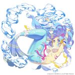  1girl air_bubble blue_eyes blue_hair breasts long_hair looking_at_viewer mansu mermaid monster_girl official_art original ribbon solo 