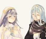  aqua_(fire_emblem_if) armor blue_eyes blue_hair blush cape cosplay costume_switch dress fingerless_gloves fire_emblem fire_emblem:_kakusei fire_emblem_if gloves hair_between_eyes hair_ornament hairband highres jewelry long_hair lucina open_mouth smile tiara vento very_long_hair 