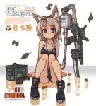  1girl animal_ears blonde_hair blue_eyes gun highres intravenous_drip military nancou_(nankou) original short_hair solo weapon 