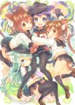  4girls :d ;) ;d akatsuki_(kantai_collection) anchor_symbol animal_ears black_hair black_legwear blue_eyes blush brown_eyes brown_hair cat_ears cat_tail fang folded_ponytail girl_sandwich hair_ornament hairclip hat hibiki_(kantai_collection) ikazuchi_(kantai_collection) inazuma_(kantai_collection) kantai_collection kemonomimi_mode loafers long_hair multiple_girls neckerchief one_eye_closed open_mouth pantyhose sandwiched school_uniform serafuku shoes short_hair skirt smile socks suzuho_hotaru tail thigh-highs white_hair 