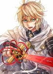  blonde blue_eyes fangs high_resolution holding_weapon hyakuya_mikaela light_background male open_mouth owari_no_seraph pixiv_id_8620868 png_conversion short_hair simple_background solo sword weapon white_background 