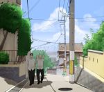  black_hair hayashida_shinjirou kamiyama_takashi male outdoors road sakigake!!_cromartie_koukou short_hair street summer_uniform ya_mt 