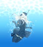  1girl blue_eyes bodysuit bubble covered_navel hat highres kantai_collection long_hair open_mouth shinonome_yuu u-511_(kantai_collection) underwater white_hair 