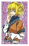  biting_nail blonde blush elf female high_resolution japanese_language mizuhashi_parsee pixiv_id_1024475 pointed_ears solo text touhou 