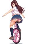  1girl ass blush brown_eyes brown_hair kneehighs loafers original outstretched_arms panties sakaura_(layer255) school_uniform serafuku shoes skirt smile solo spread_arms underwear unicycle 
