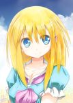  1girl blonde_hair blue_eyes highres kem_kem long_hair looking_at_viewer original smile solo summer 