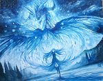  1girl blue dragon dutch_angle faceless faceless_female horns long_hair mr._j.w original sky very_long_hair wings 