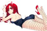  adjusting_clothes animal_ears ass bunny_tail bunnysuit dakara_boku_wa_h_ga_dekinai extraction fake_animal_ears fishnet_legwear fishnets high_heels highres lisara_restall long_hair rabbit_ears red_eyes redhead simple_background single_shoe tail transparent_background white_background wrist_cuffs 