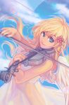  blonde blue_eyes dress faithom flower instrument long_hair miyazono_kaori sky smile violin wings your_lie_in_april 