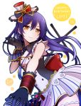  1girl 2015 blue_hair character_name costume_request dated earrings happy_birthday jewelry kamekoya_sato long_hair looking_at_viewer love_live!_school_idol_project microphone orange_eyes smile solo sonoda_umi tagme 