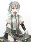  1girl arm_warmers chibirisu grey_hair kantai_collection kasumi_(kantai_collection) ponytail school_uniform side_ponytail skirt suspenders 