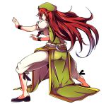  1girl baba_(baba_seimaijo) bow braid closed_eyes fighting_stance hair_bow hat highres hong_meiling long_hair redhead shoes short_sleeves shorts smile solo star touhou twin_braids very_long_hair white_background wristband 