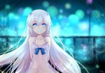  blue_eyes dress elsword grey_hair horns long_hair lu pointed_ears qsr- ribbon smile 