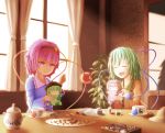  2girls aletto-mikan doll green_hair hairband hat heart komeiji_koishi komeiji_satori multiple_girls open_mouth pink_hair short_hair smile third_eye touhou 