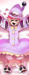  1girl absurdres animal_slippers blush bunny_slippers dakimakura empty_eyes extra_eyes eyepatch highres looking_at_viewer lying musical_note nightcap on_back outstretched_arms pajamas peacock_(skullgirls) pumpkin_pants red_eyes skullgirls sleep_mask sleepwear solo spread_arms 