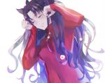  1girl 2015 black_hair closed_eyes crying fate/stay_night fate_(series) female haetar_gyo jinna long_hair png_conversion ribbon ringlets sad solo sweater tears tohsaka_rin turtleneck twintails 