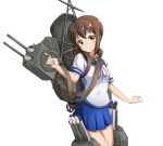  1girl ame. brown_eyes brown_hair cannon fubuki_(kantai_collection) kantai_collection ponytail school_uniform serafuku short_hair torpedo turret 