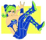  1girl \m/ akiyoku blue_eyes blue_hair double_bun green_hair highres jojo_no_kimyou_na_bouken kuujou_jolyne multicolored_hair two-tone_hair 