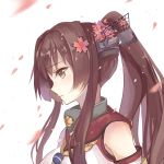  1girl absurdres brown_eyes brown_hair cherry_blossoms dango_(dangowalolicon) flower hair_flower hair_ornament highres kantai_collection long_hair ponytail solo yamato_(kantai_collection) 