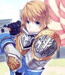 1boy armor blue_eyes brown_hair candy gloves shin_sangoku_musou solo too_mizuguchi xiahou_ba 