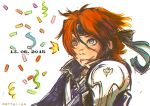  1boy armor artist_name bandana blood blood_on_face blue_eyes confetti cuts dated english fire_emblem fire_emblem:_fuuin_no_tsurugi fire_emblem:_kakusei headband injury redhead roy_(fire_emblem) short_hair zettaiiya 