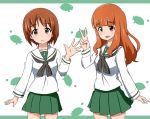  2girls ame. girls_und_panzer multiple_girls nishizumi_miho school_uniform takebe_saori v waving 