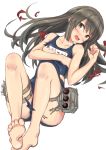  1girl alternate_costume alternate_hairstyle blush commentary_request feesu_(rinc7600) hair_down highres isonami_(kantai_collection) kantai_collection school_swimsuit swimsuit tagme torn_clothes 