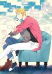  2boys bent_knees blonde blue_hair duo hug hugged_from_behind itonoko kise_ryouta kuroko_no_basket kuroko_tetsuya looking_to_side male multiple_boys rainbow short_hair side_view sitting yaoi 