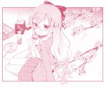  bow cherry_blossom female flower hair_bow glasses monochrome muku-coffee pink png_conversion solo 