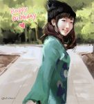  beanie black_hair bunny_shake happy_birthday hat nanjou_yoshino realistic sweater 