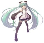  1girl absurdres bamboo green_eyes green_hair hatsune_miku highres long_hair looking_at_viewer open_mouth panda_hat panties side-tie_panties skirt sleeves_past_wrists solo thigh-highs twintails underwear very_long_hair vocaloid 