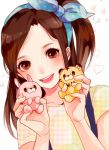  brown_eyes brown_hair hairband happy kaburagi_kaede long_hair poco_(snsn) ribbon side_ponytail stuffed_animal stuffed_toy teddy_bear tiger_&amp;_bunny 